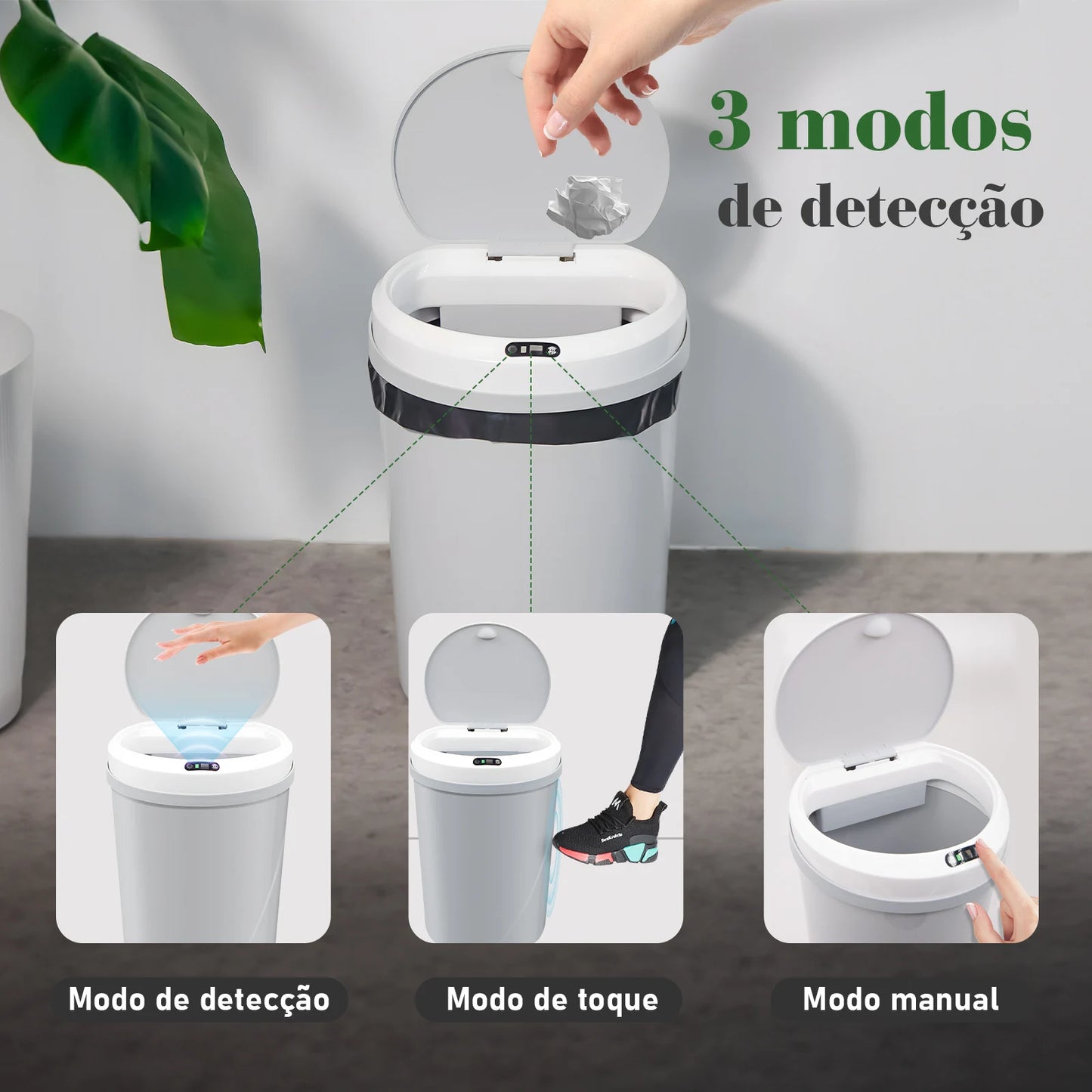 Llixeira inteligente, Lixeira Automática Lixeiras Inteligentes Com Sensor, Lixeira Inteligente com Sensor Infravermelho，12liters