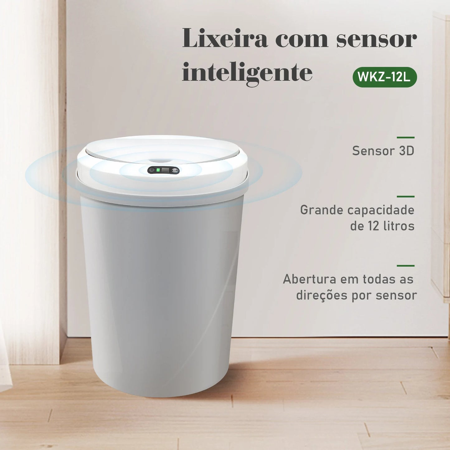 Llixeira inteligente, Lixeira Automática Lixeiras Inteligentes Com Sensor, Lixeira Inteligente com Sensor Infravermelho，12liters